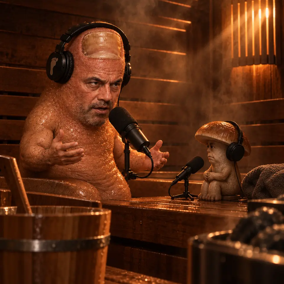 Toe Rogan broadcasting from a sauna