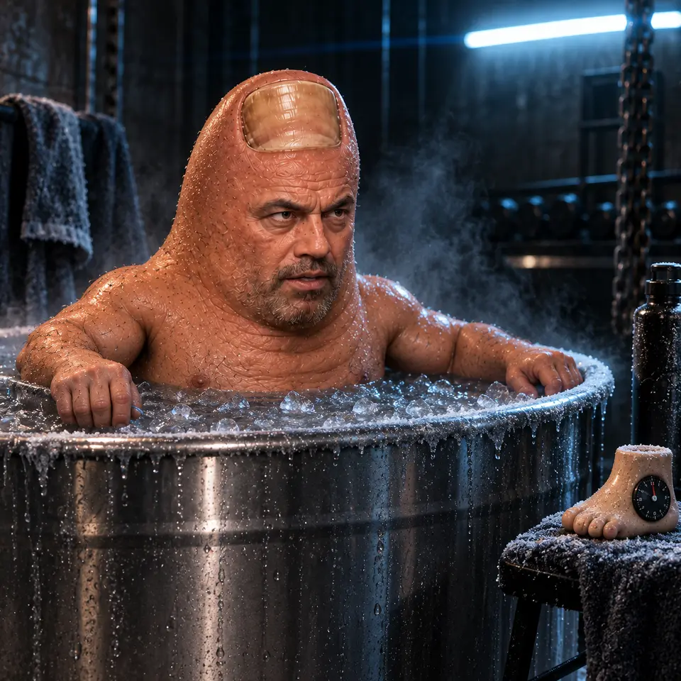Toe Rogan in an ice bath