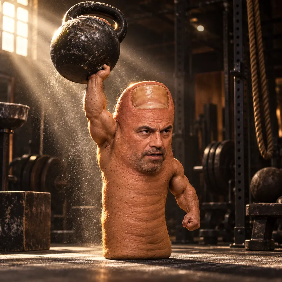 Toe Rogan lifting a kettlebell